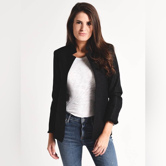 Zadig & Voltaire Blazer Volly Pinstripe Size 38 Medium Black Metallic Wool Blend - Picture 2 of 11